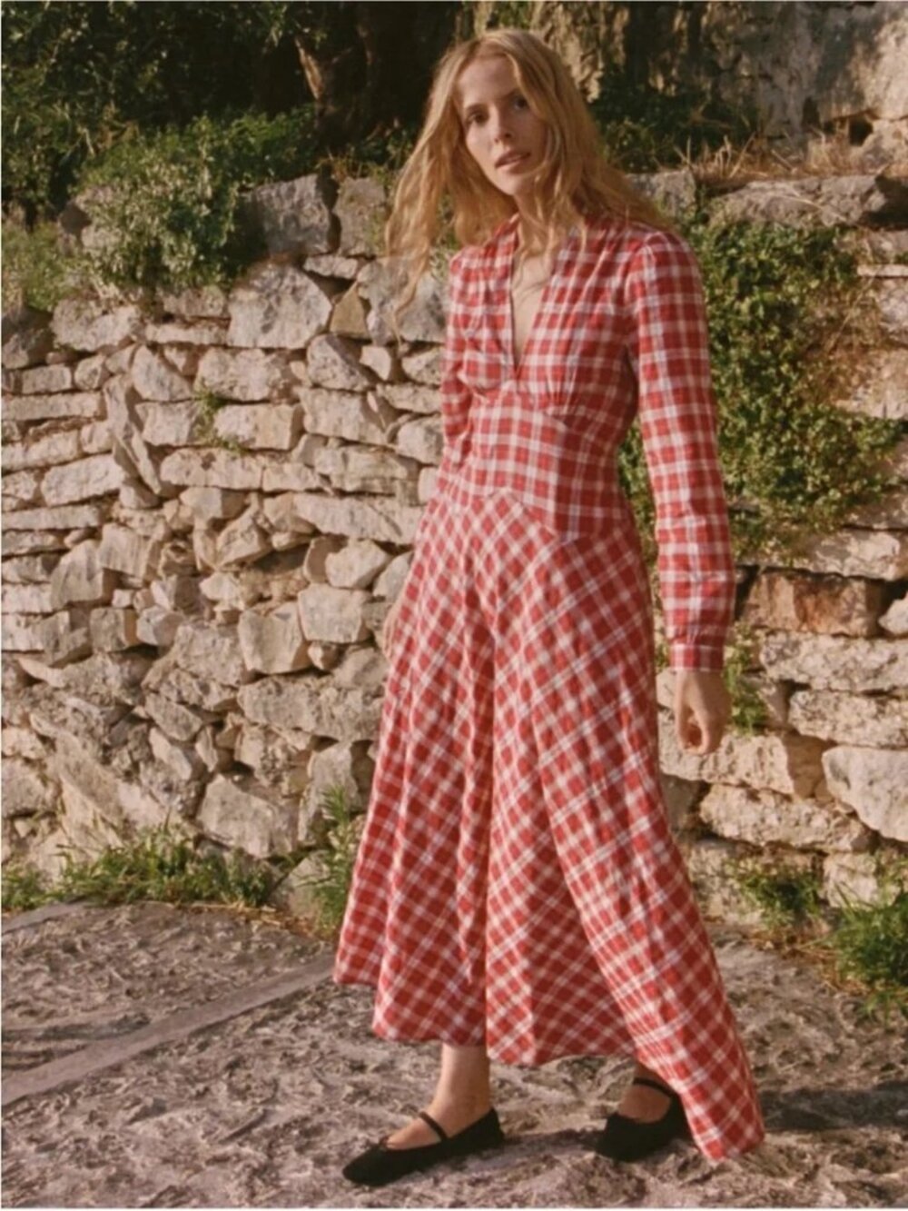 Doen Charleston Dress Alsace Plaid (Red & White) Sz L NWT